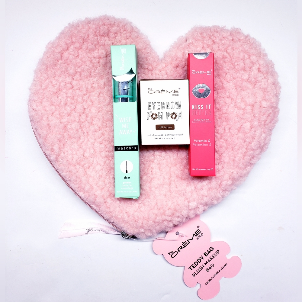 Pink Heart Makeup Bag with Mascara(Clear),Eyebrow Pomade, and Tint Lip Balm